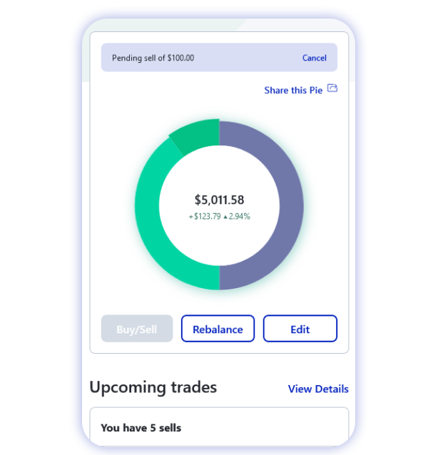 M1 Finance mobile account screen showing upcoming trades