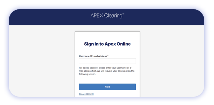 Apex clearing firm sign in page