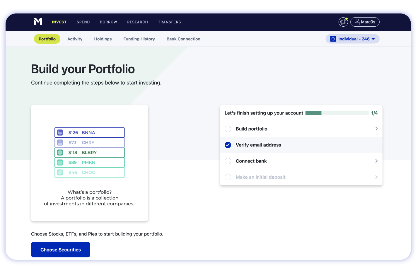 M1 Finance web account screen build portfolio