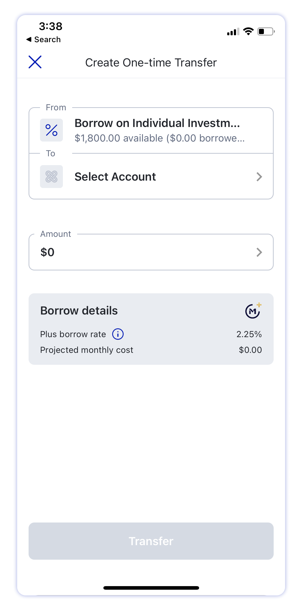 M1 Finance mobile account borrow transfer example