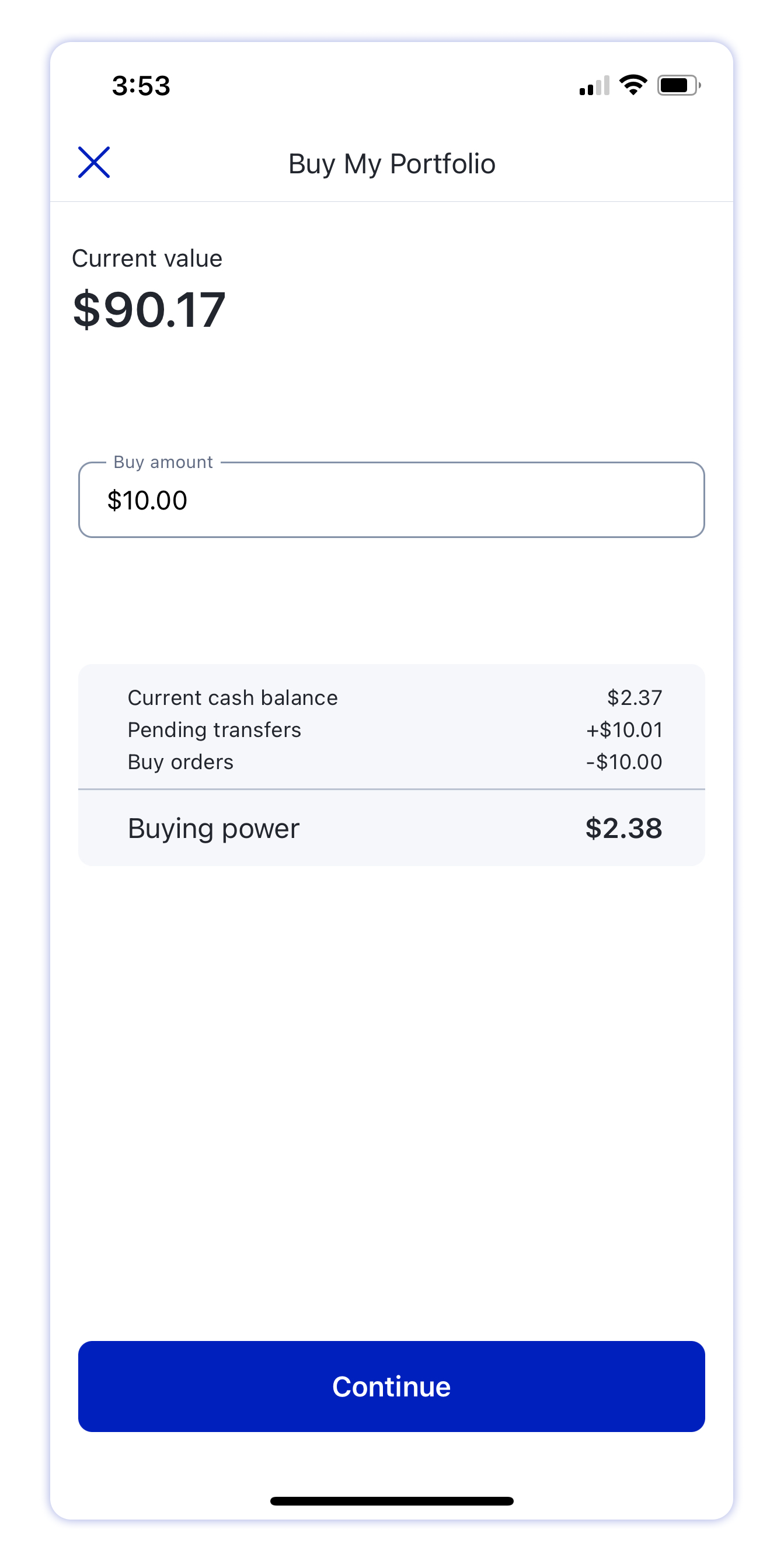 M1 Finance mobile account screen buy order