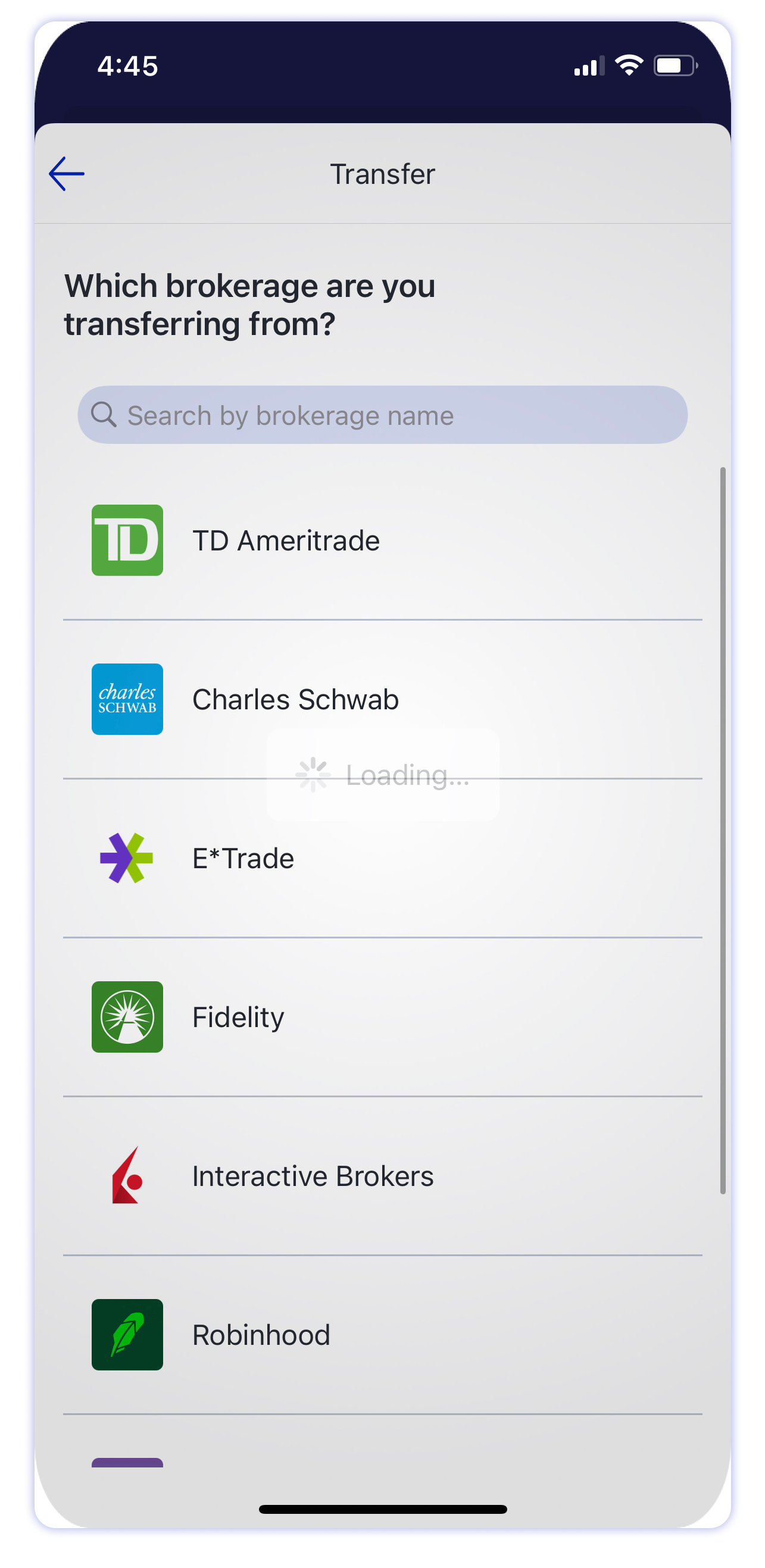 M1 Finance mobile account screen which brokerage account