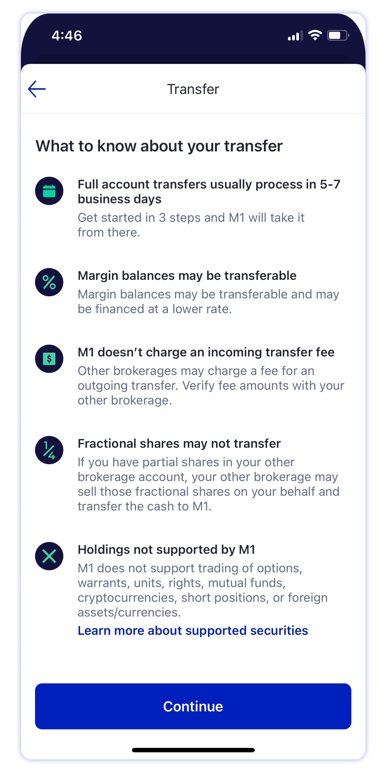 M1 Finance web account screen submit transfer